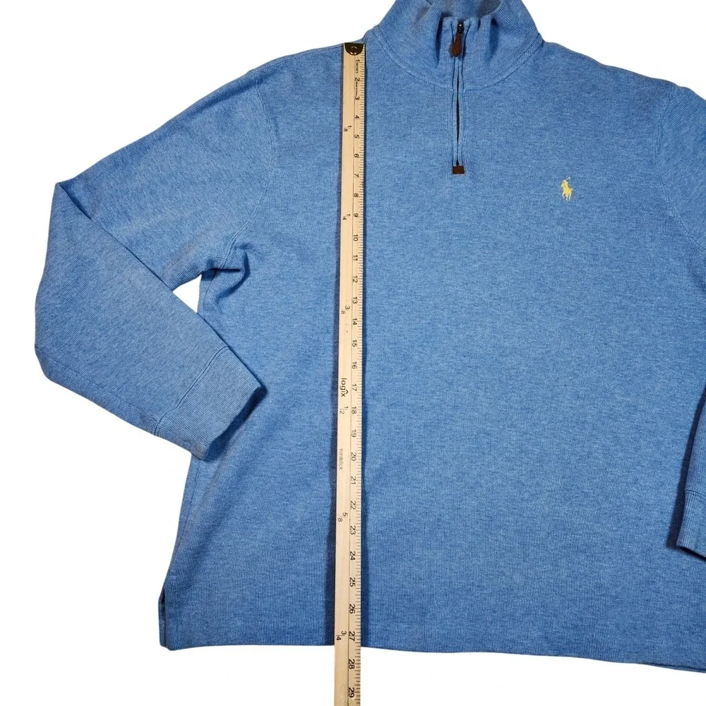 Polo Ralph Lauren‎ Men's Blue 1/4 Zip Pullover Sweater Embroidered Pony XL Mint